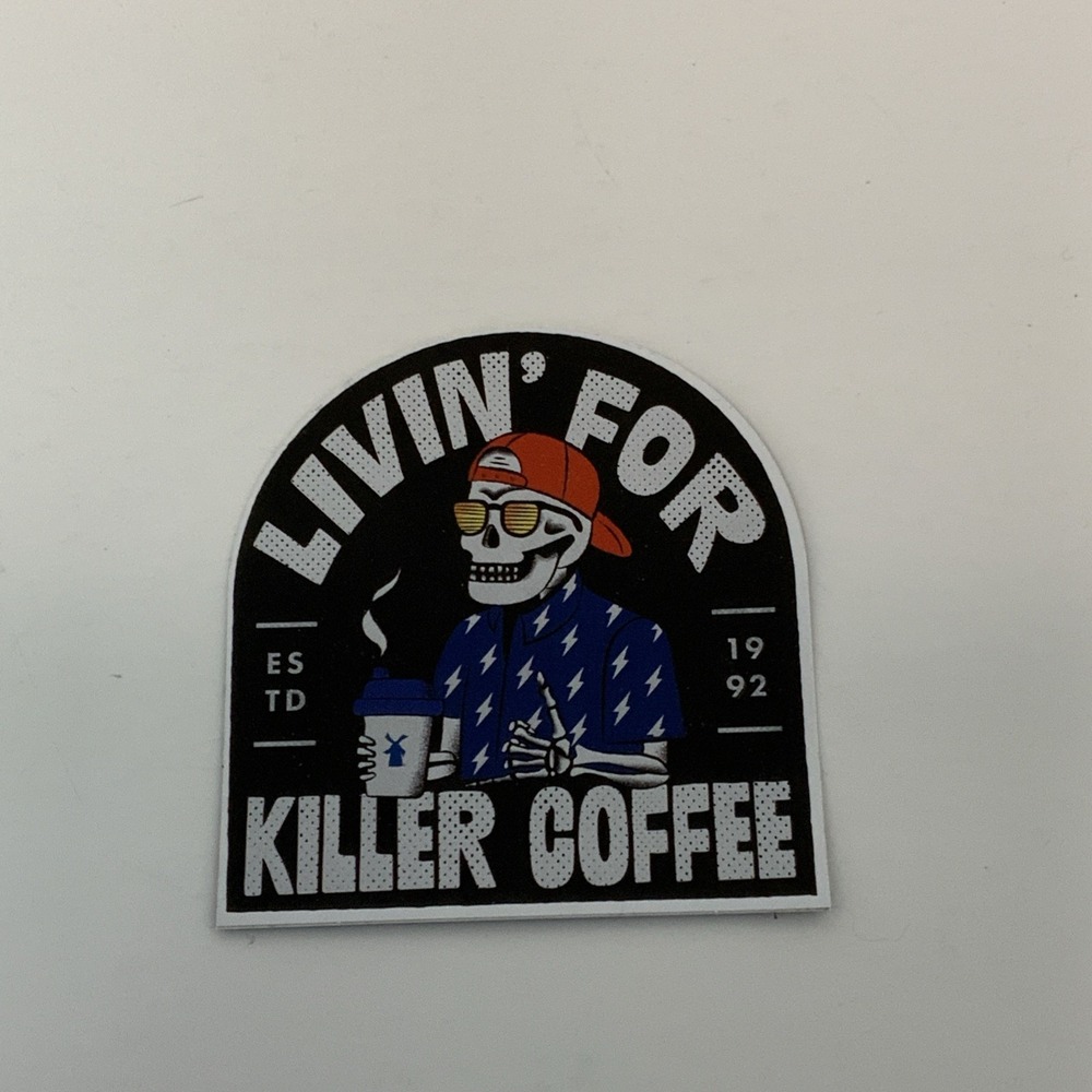Dutch Bros Coffee Sticker LIVIN' FOR KILLER COFFEE Skeleton‎ 8/20/25